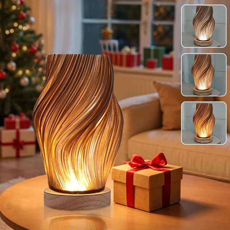 Lampe à poser champignon à intensité réglable pied bois naturel - Lumeria