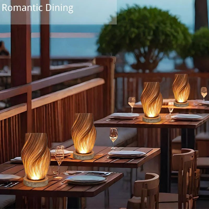 Lampe à poser champignon à intensité réglable pied bois naturel - Lumeria