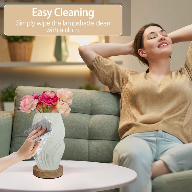 Lampe à poser champignon à intensité réglable pied bois naturel - Lumeria