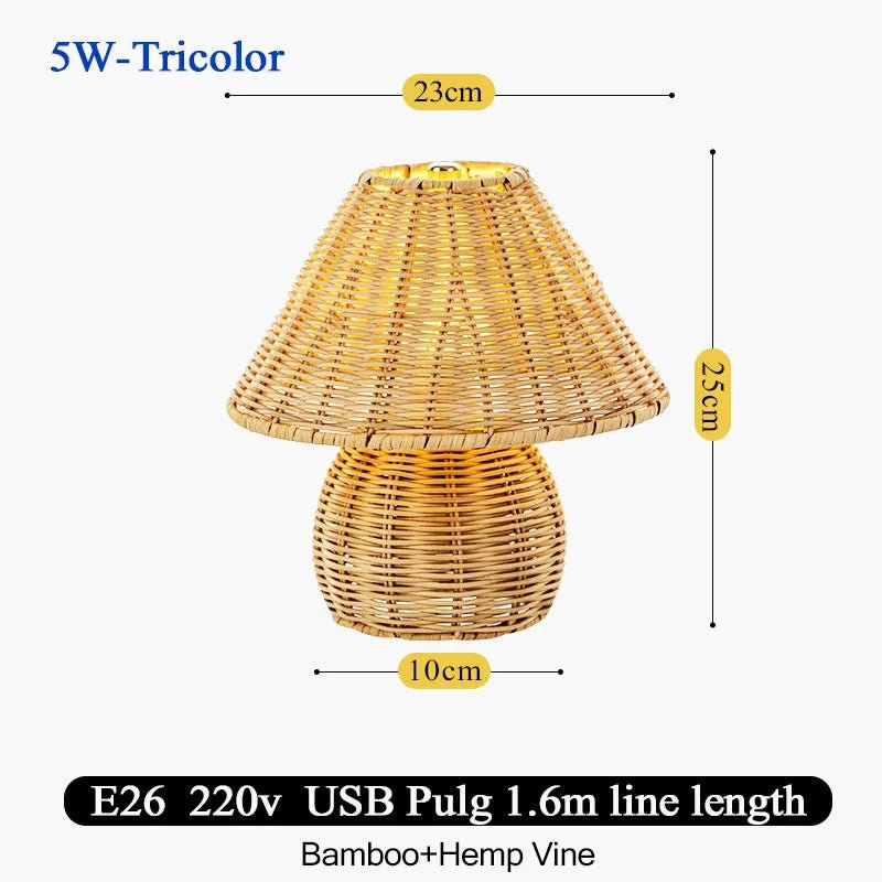 Lampe de bureau en bambou tressé avec éclairage LED doux et port USB - Lumeria