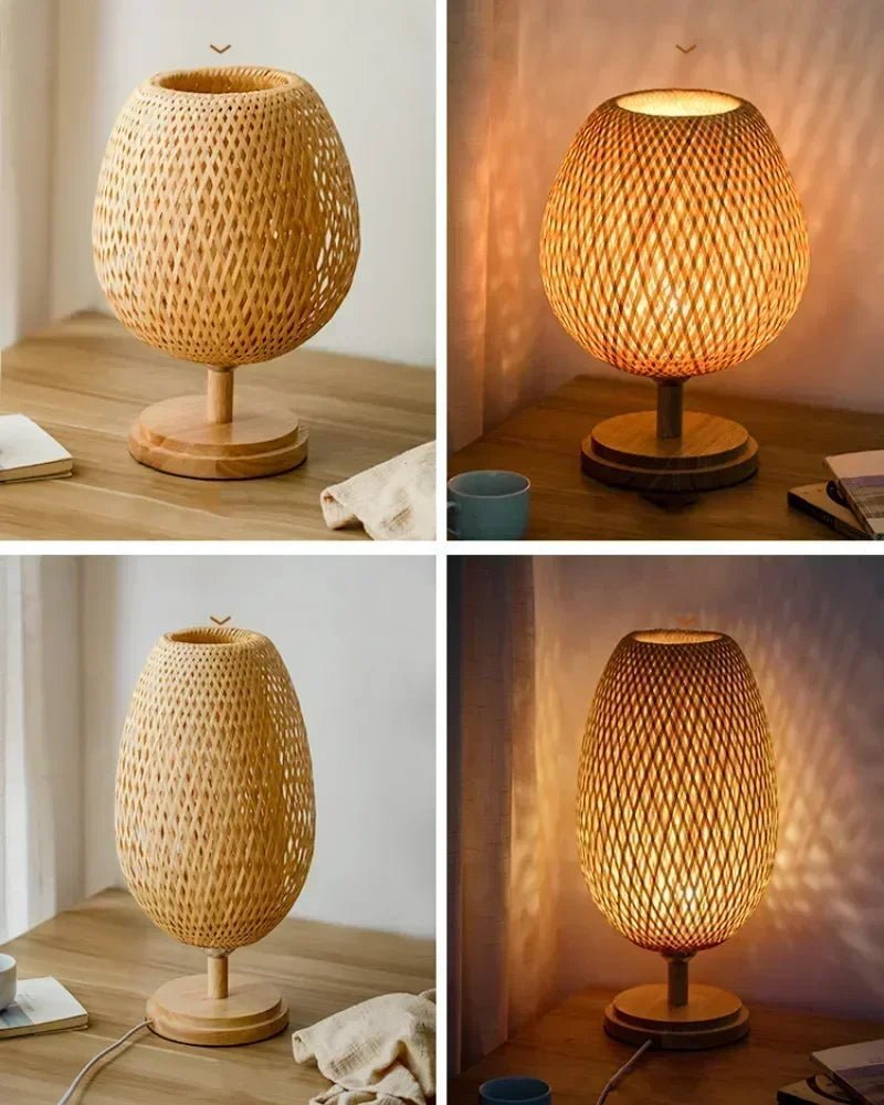 Lampe de table en bambou avec abat - jour en rotin tressé - Lumeria