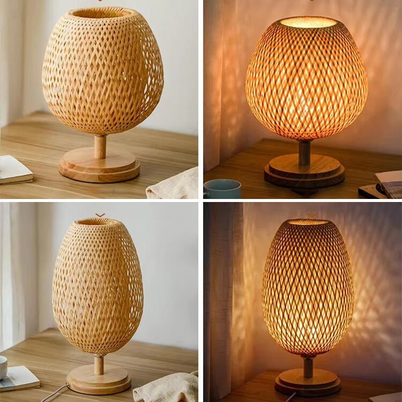 Lampe de table en bois et rotin tressé Merena - Lumeria