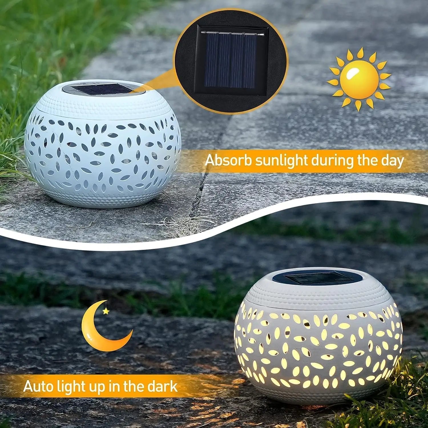 Lampe solaire de table en métal évidé avec lumière chaude pour extérieur - Lumeria