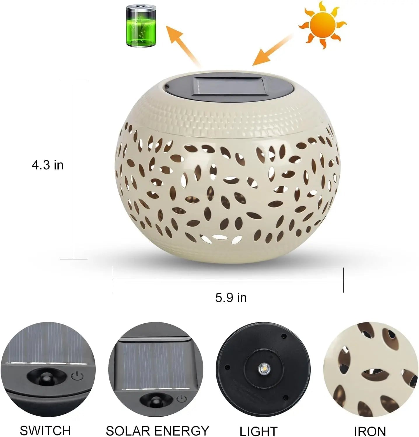 Lampe solaire de table en métal évidé avec lumière chaude pour extérieur - Lumeria
