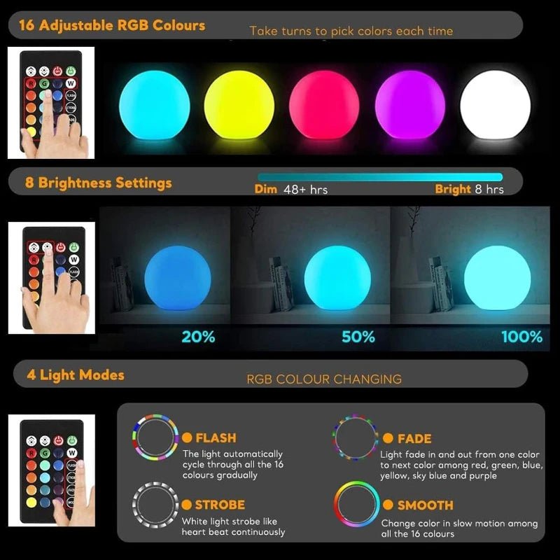 Lampe solaire extérieure sphérique LED dimmable à télécommande - Lumeria