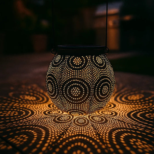 Lanterne solaire métal suspendue vintage à LED chaude automatique - Lumeria