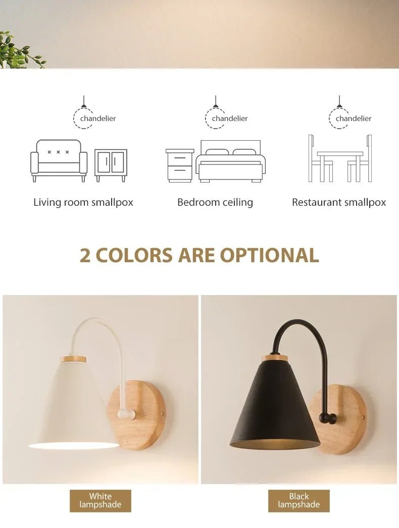 Nordic Wall Sconce Light Fixture for Bedroom Bedside Living Room Lighting Luminaire Lamp Indoor Wooden decor retro - Lumeria