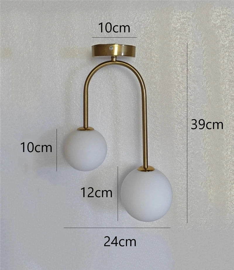 Plafonnier double globe en verre clair avec métal doré scandinave - Lumeria