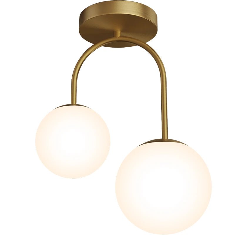 Plafonnier double globe en verre clair avec métal doré scandinave - Lumeria