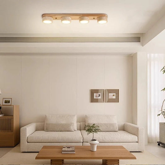 Plafonnier LED à pierre naturelle brute et bois de noyer et frêne - Lumeria