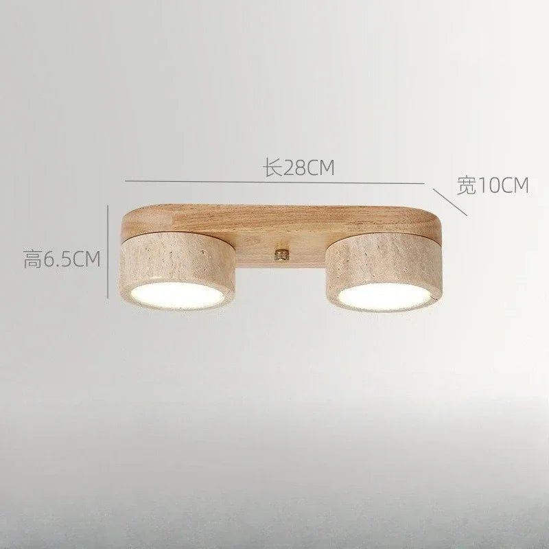 Plafonnier LED à pierre naturelle brute et bois de noyer et frêne - Lumeria