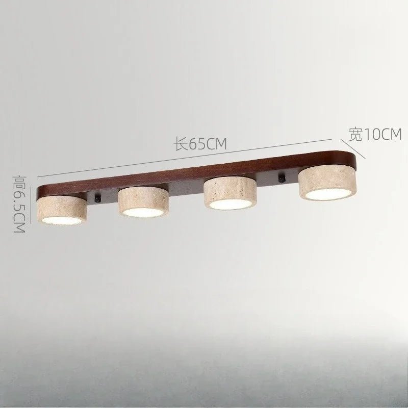 Plafonnier LED à pierre naturelle brute et bois de noyer et frêne - Lumeria