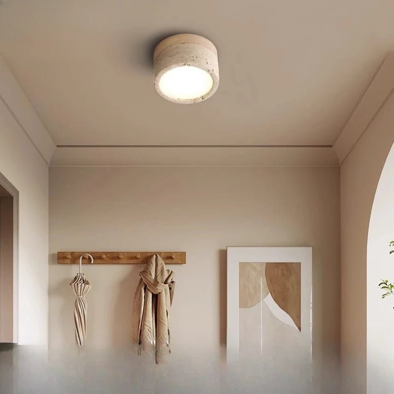 Plafonnier LED à pierre naturelle brute et bois de noyer et frêne - Lumeria