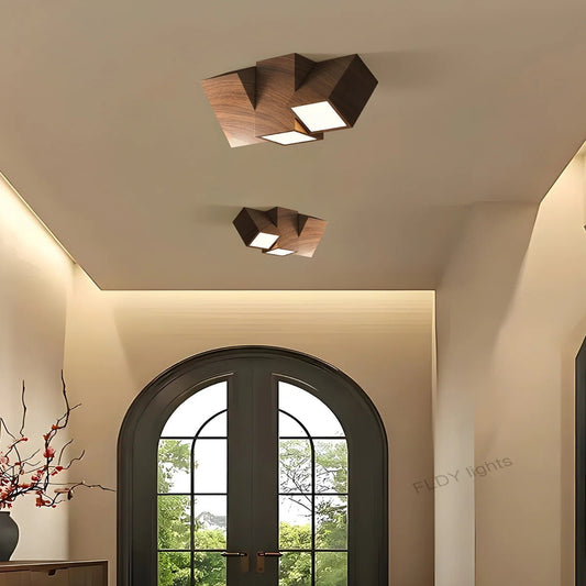 Plafonnier LED en fer forgé finition noyer lumière chaude intégrée - Lumeria