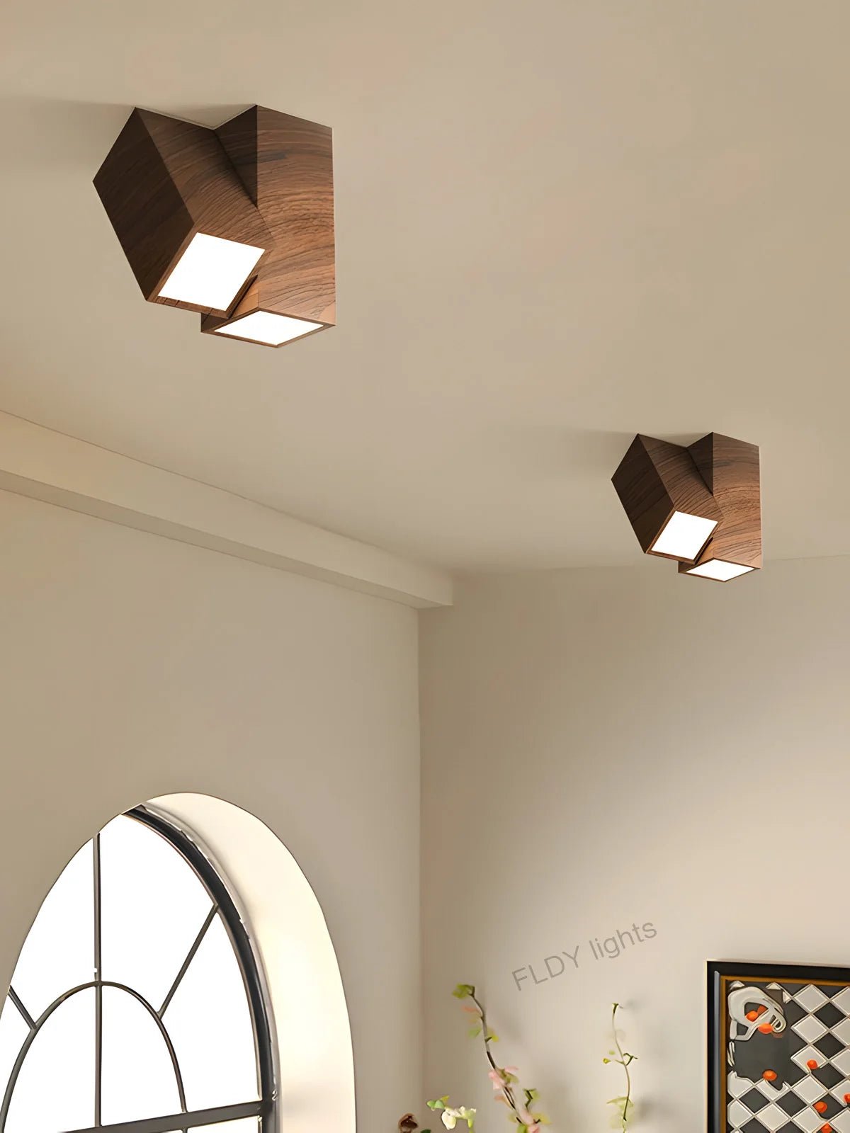 Plafonnier LED en fer forgé finition noyer lumière chaude intégrée - Lumeria