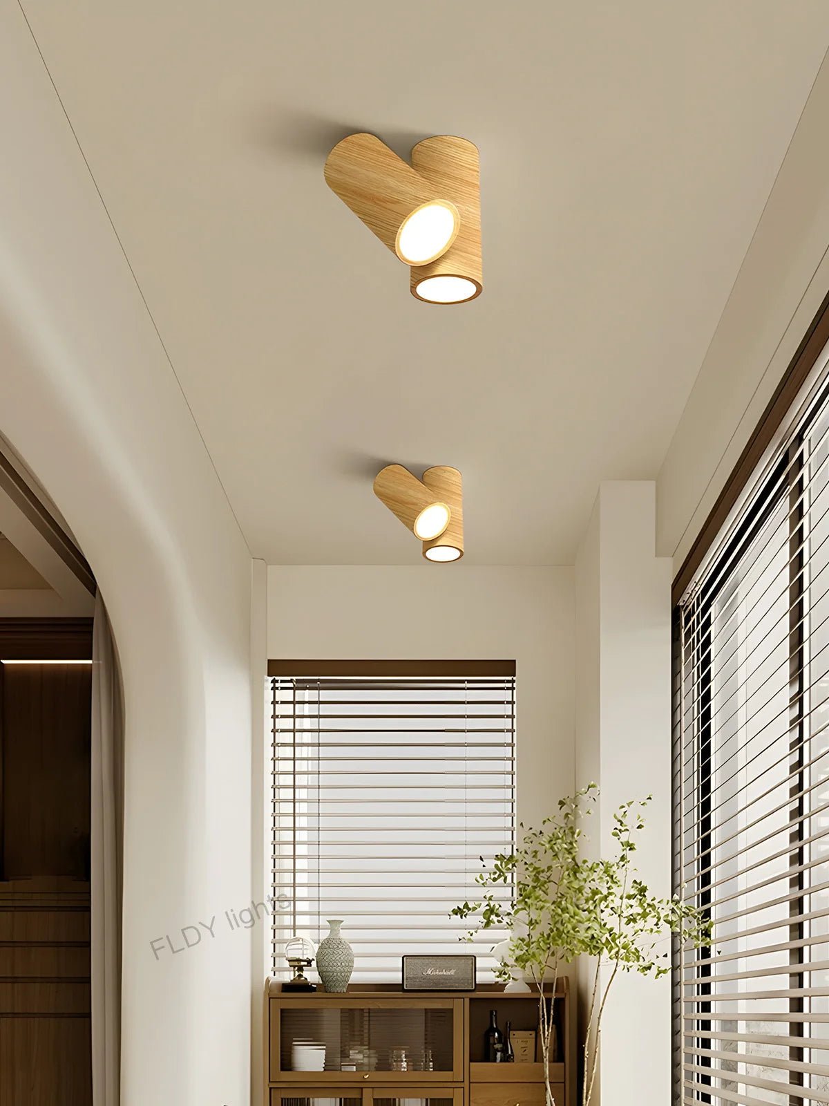 Plafonnier LED en fer forgé finition noyer lumière chaude intégrée - Lumeria