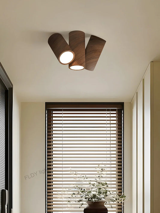Plafonnier LED en fer forgé finition noyer lumière chaude intégrée - Lumeria