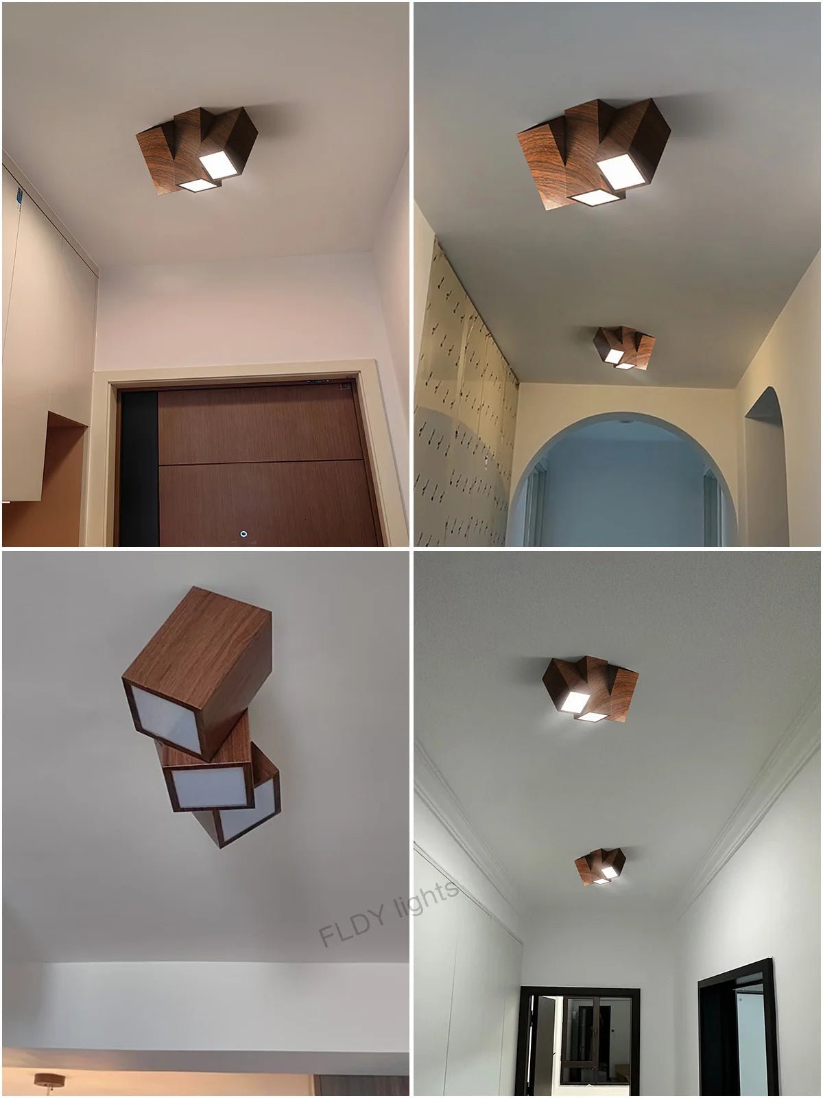 Plafonnier LED en fer forgé finition noyer lumière chaude intégrée - Lumeria
