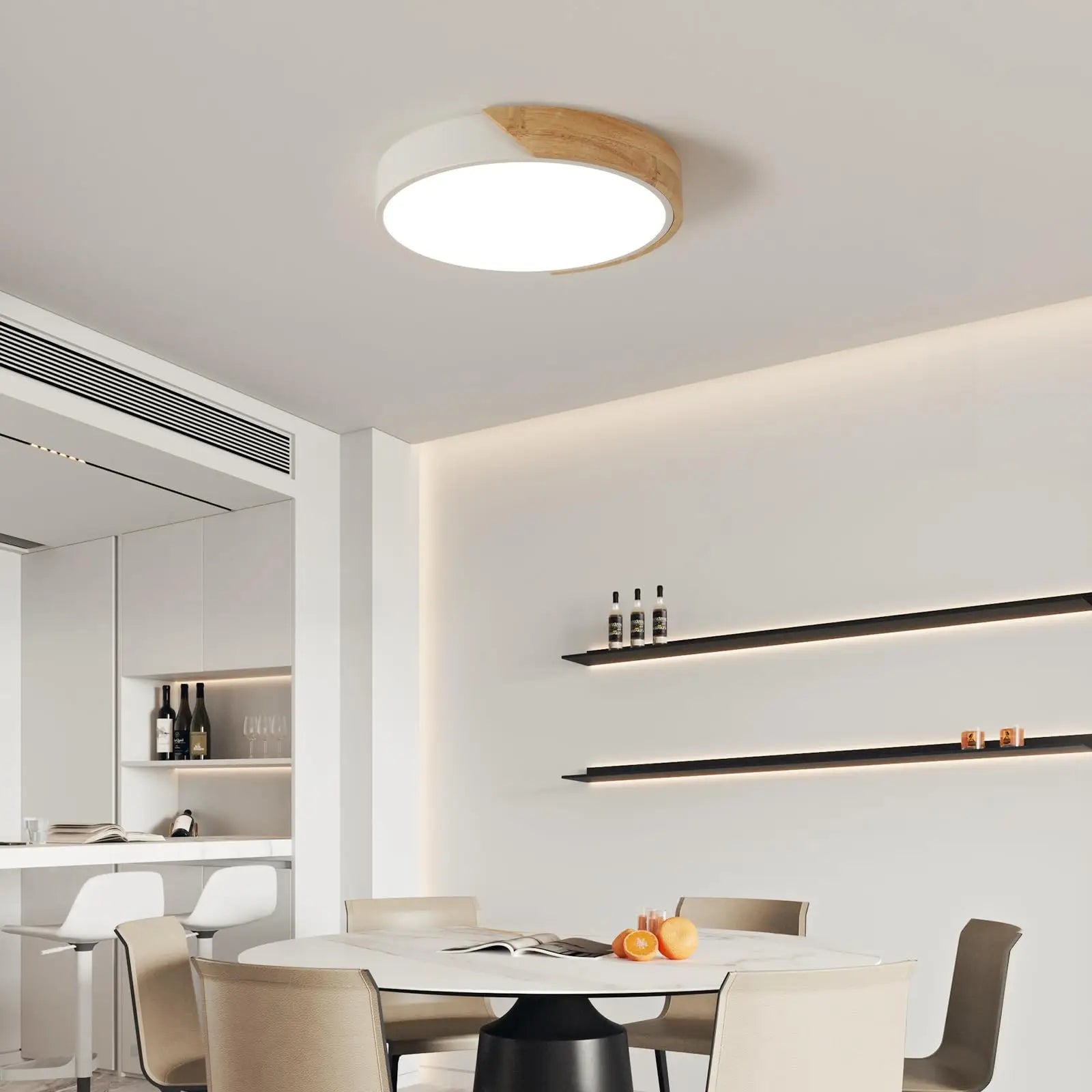 Plafonnier LED Rond en Bois Blanc au Design Moderne - Lumeria