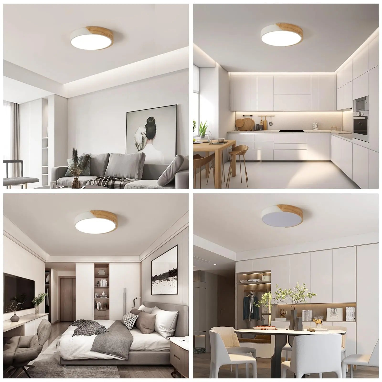 Plafonnier LED Rond en Bois Blanc au Design Moderne - Lumeria