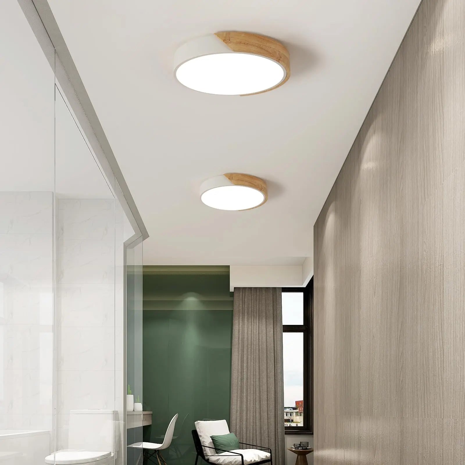 Plafonnier LED Rond en Bois Blanc au Design Moderne - Lumeria