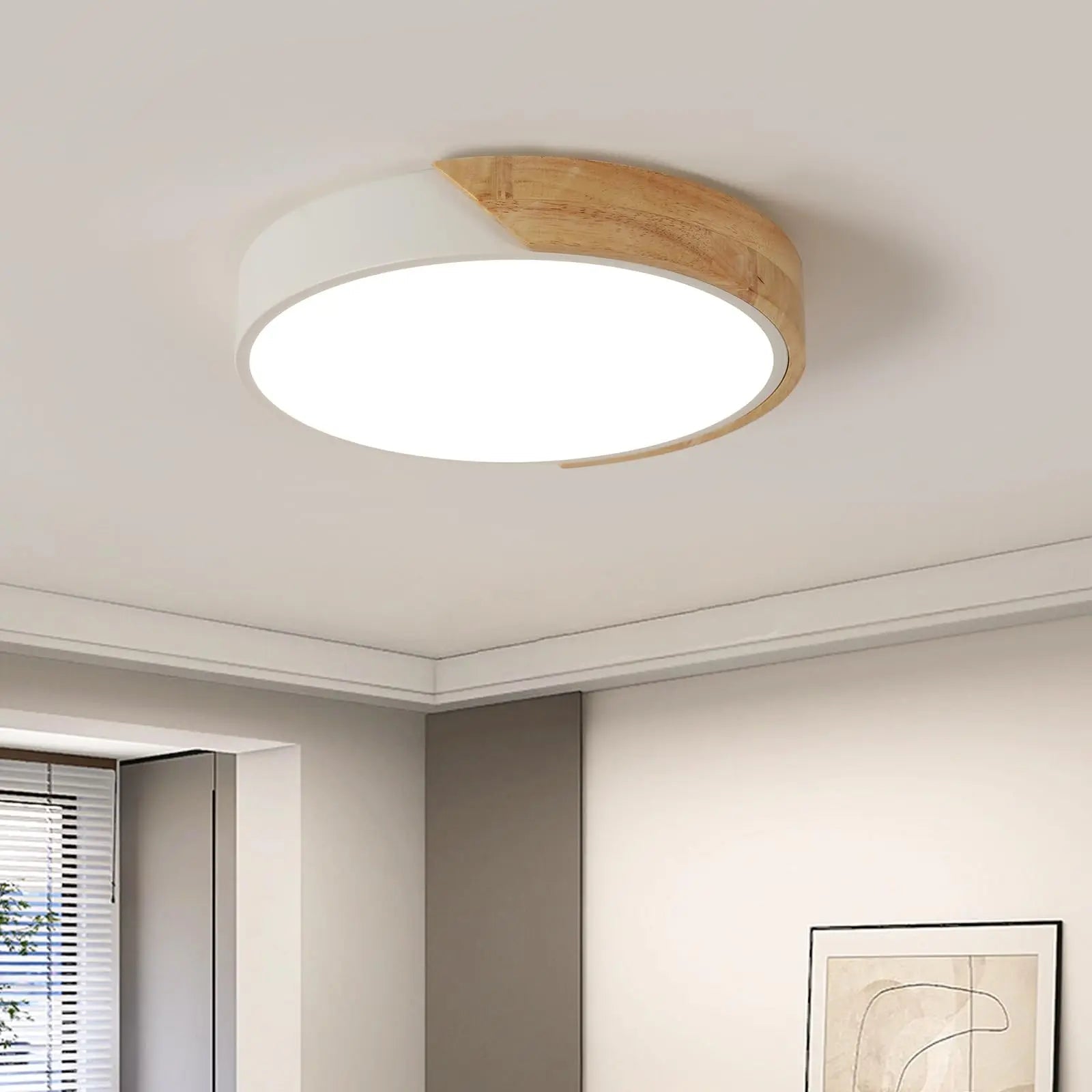 Plafonnier LED Rond en Bois Blanc au Design Moderne - Lumeria