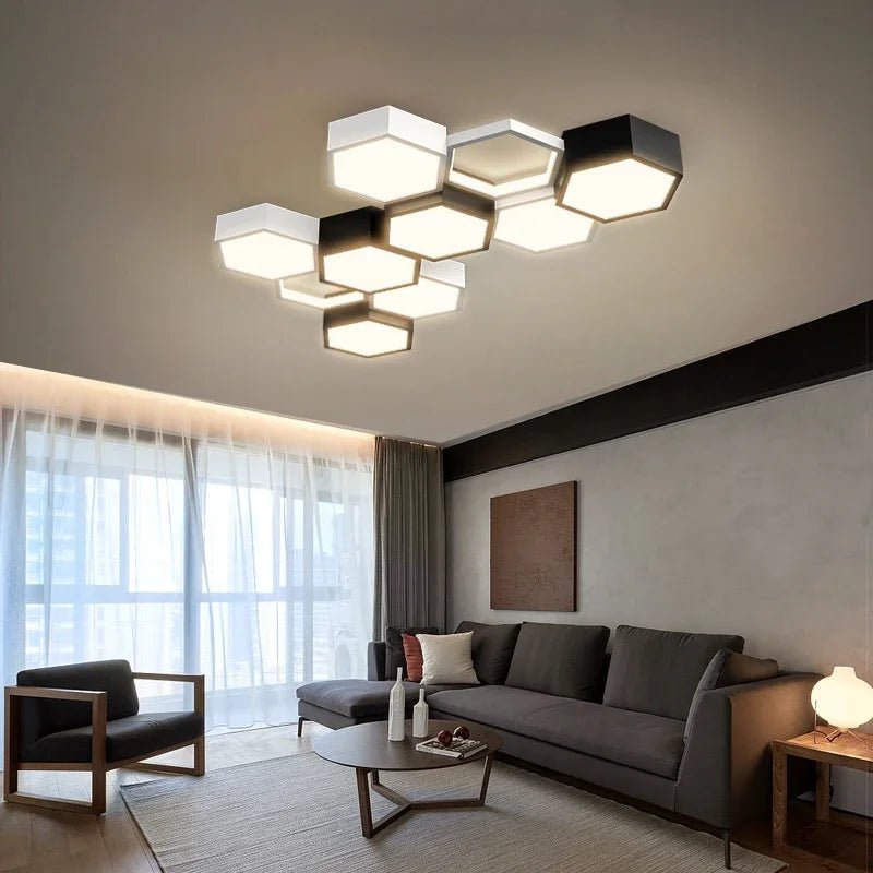 Plafonnier nid d’abeille en aluminium noir pour salon - Lumeria