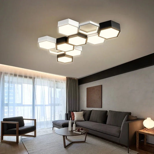 Plafonnier nid d’abeille en aluminium noir pour salon - Lumeria