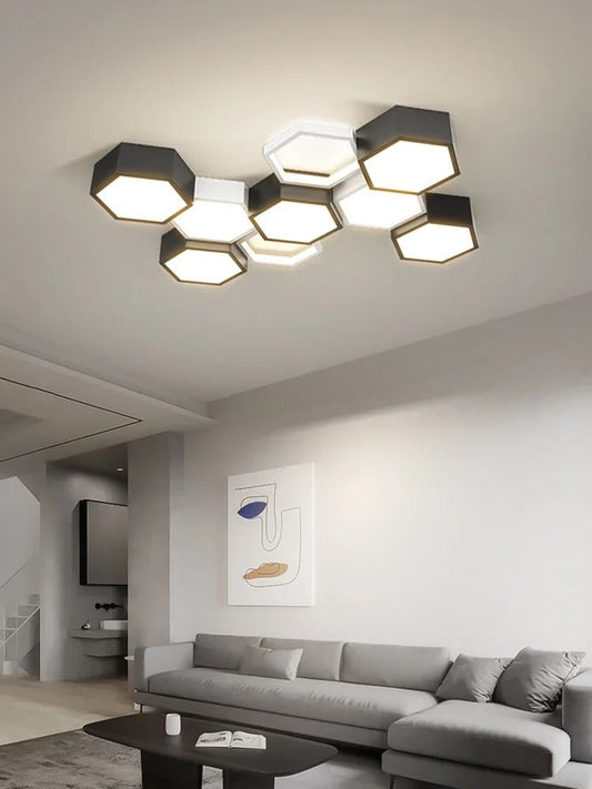 Plafonnier nid d’abeille en aluminium noir pour salon - Lumeria
