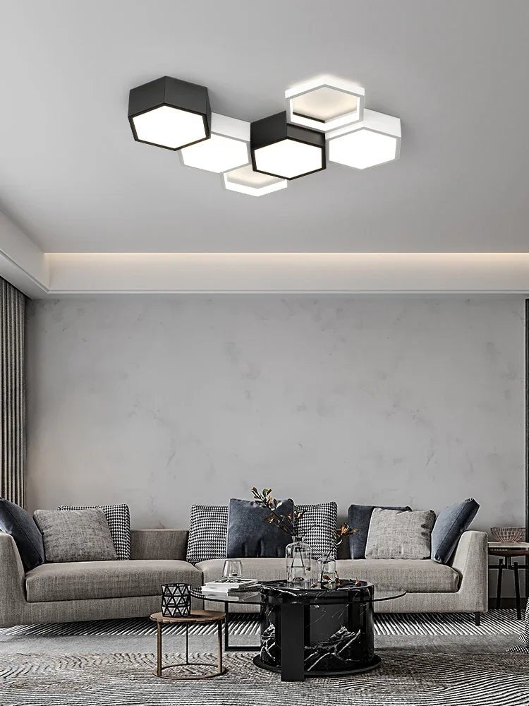 Plafonnier nid d’abeille en aluminium noir pour salon - Lumeria