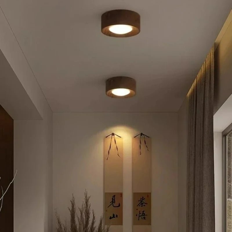 Plafonnier orientable avec abat - jour frêne naturel et cadre noir - Lumeria