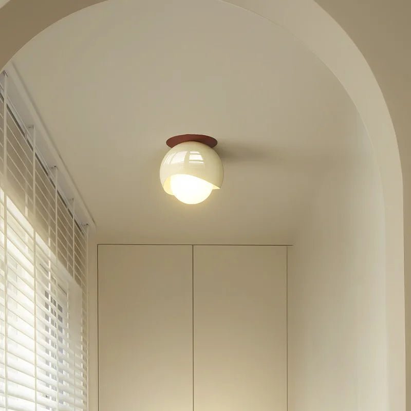 Plafonnier rond verre clair avec cadre fer forgé crème et rouge dimmable - Lumeria