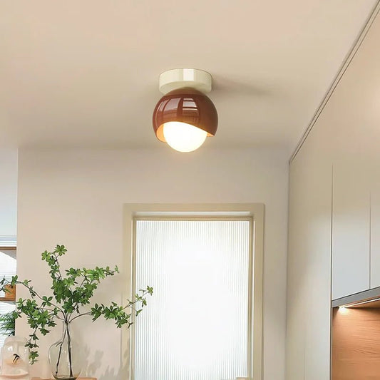 Plafonnier rond verre clair avec cadre fer forgé crème et rouge dimmable - Lumeria