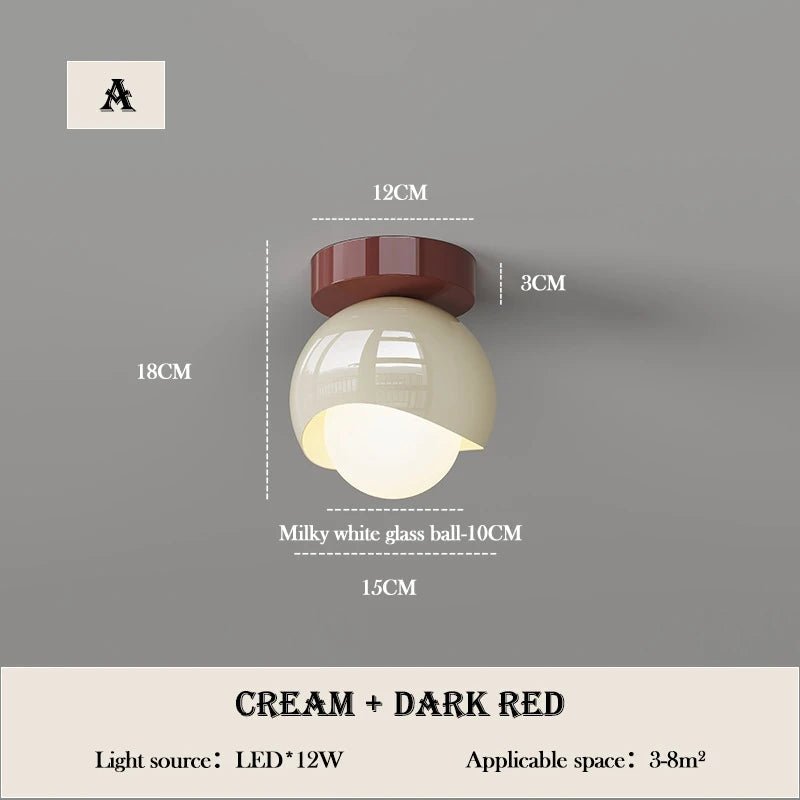 Plafonnier rond verre clair avec cadre fer forgé crème et rouge dimmable - Lumeria