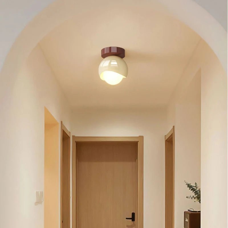 Plafonnier rond verre clair avec cadre fer forgé crème et rouge dimmable - Lumeria