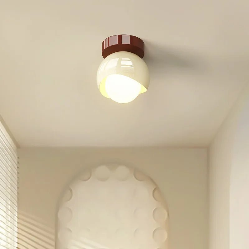 Plafonnier rond verre clair avec cadre fer forgé crème et rouge dimmable - Lumeria