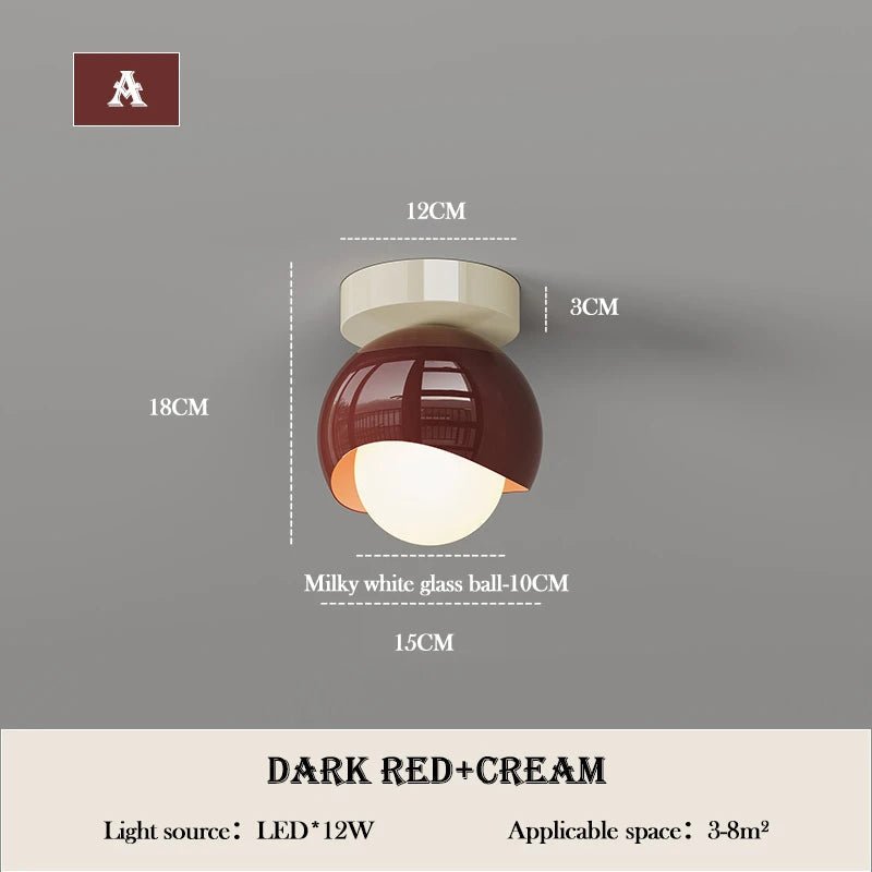 Plafonnier rond verre clair avec cadre fer forgé crème et rouge dimmable - Lumeria