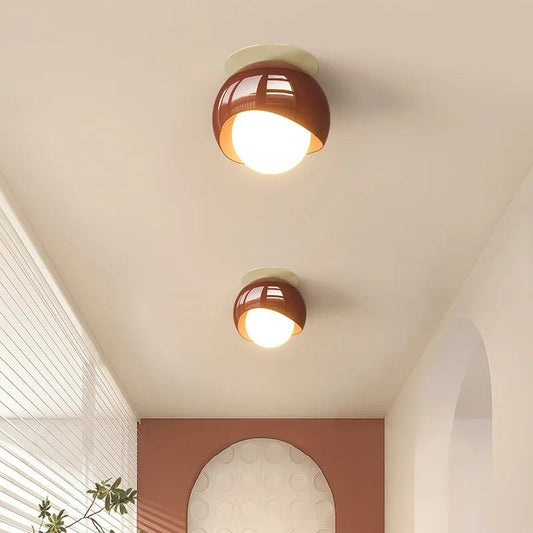 Plafonnier rond verre clair avec cadre fer forgé crème et rouge dimmable - Lumeria