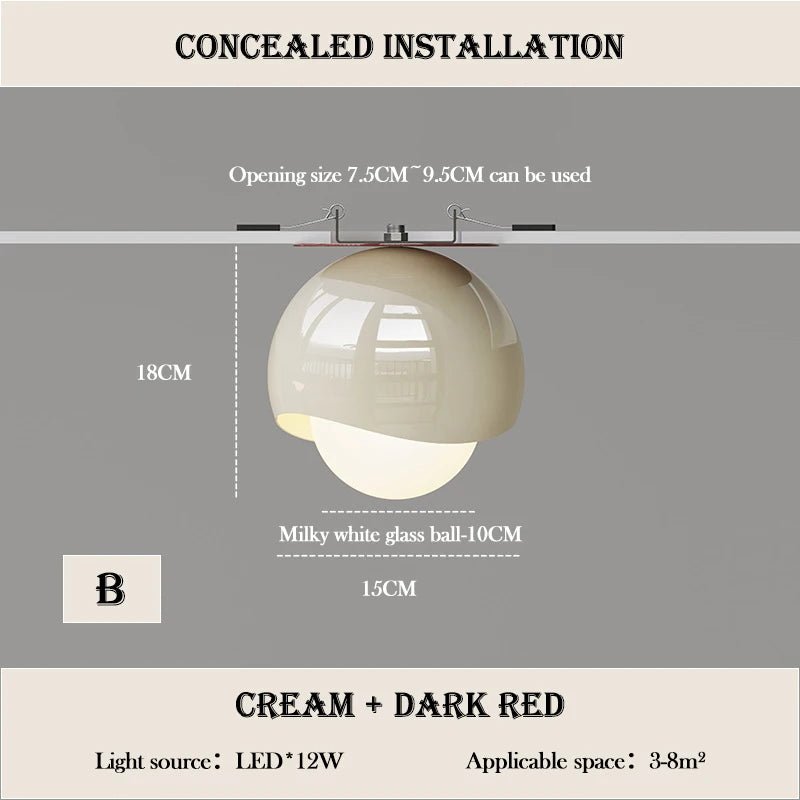 Plafonnier rond verre clair avec cadre fer forgé crème et rouge dimmable - Lumeria