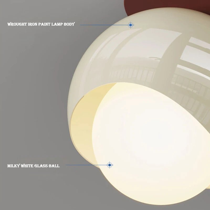 Plafonnier rond verre clair avec cadre fer forgé crème et rouge dimmable - Lumeria