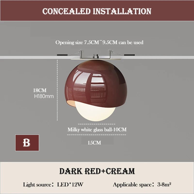 Plafonnier rond verre clair avec cadre fer forgé crème et rouge dimmable - Lumeria