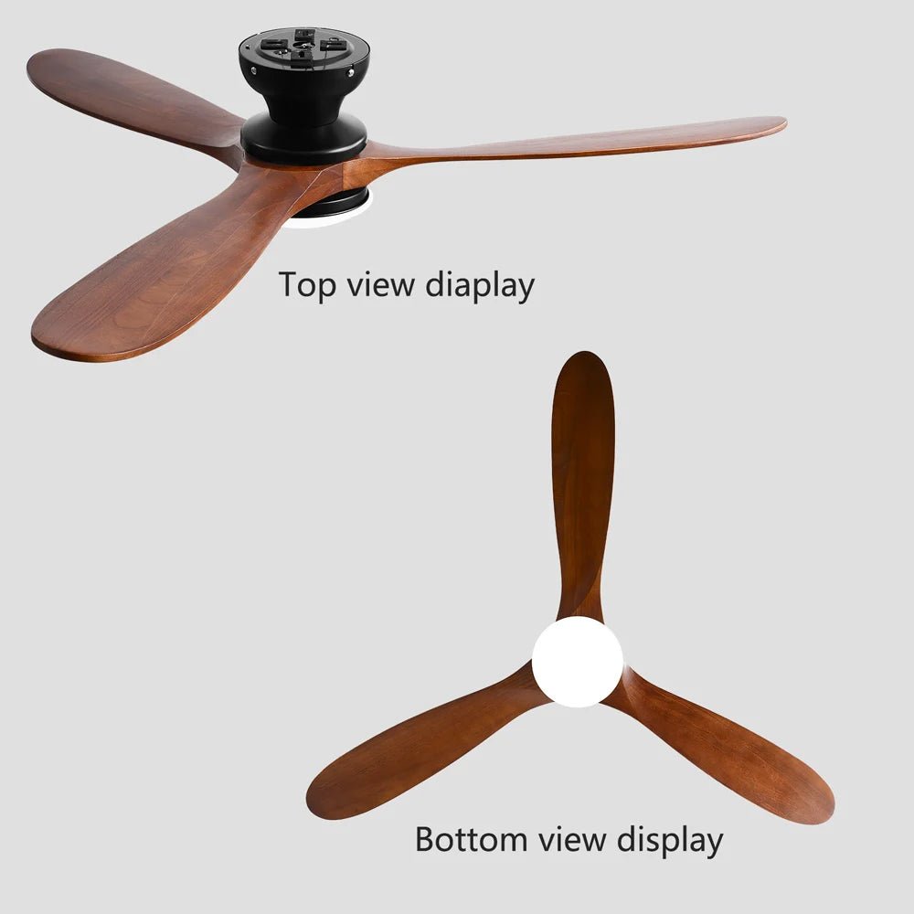 Plafonnier ventilateur à pales bois massif avec éclairage LED télécommande - Lumeria