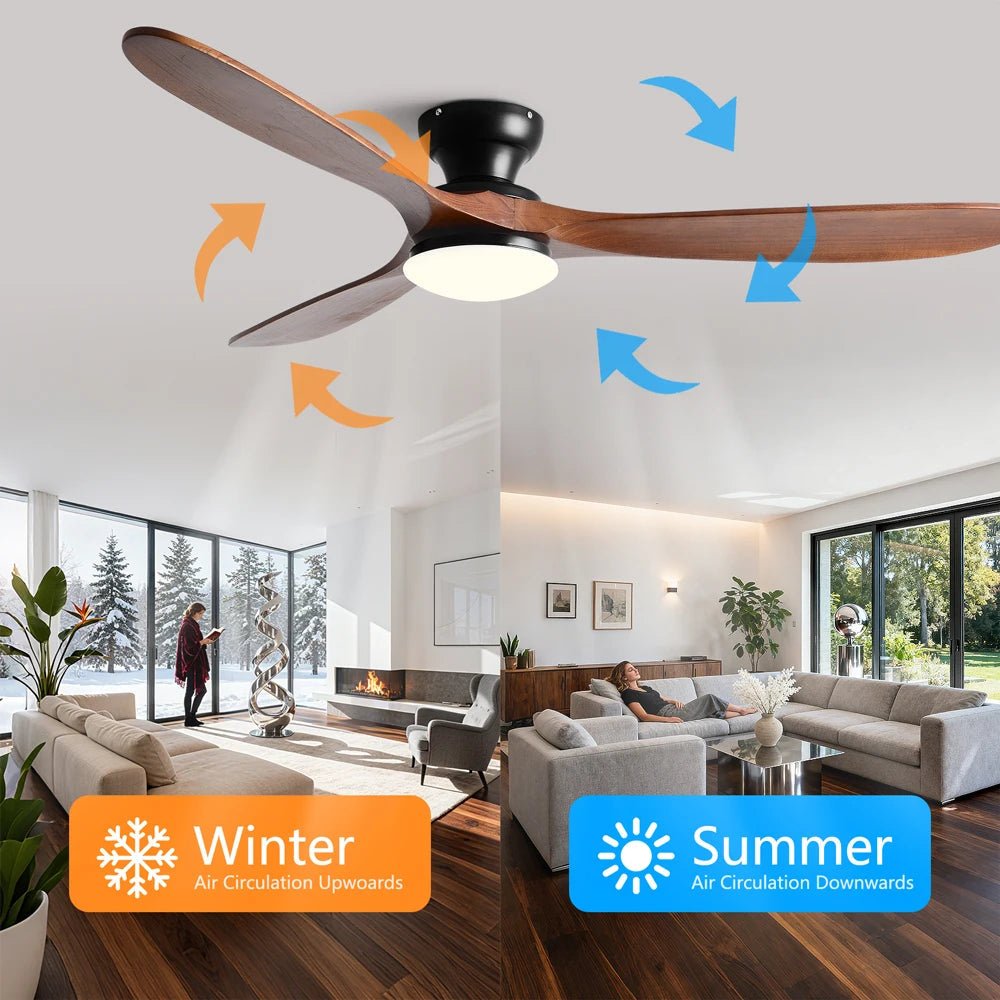 Plafonnier ventilateur à pales bois massif avec éclairage LED télécommande - Lumeria