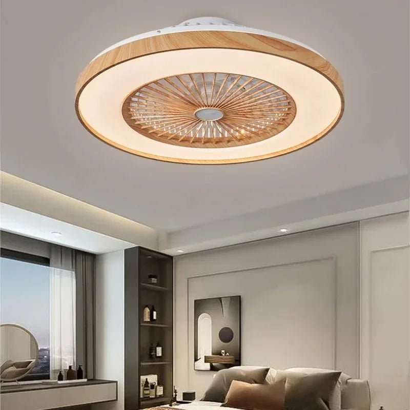 Plafonnier ventilateur à pales en bois rond LED - Lumeria