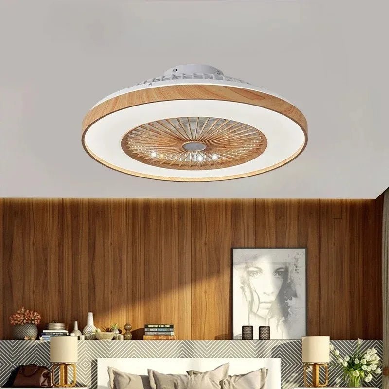 Plafonnier ventilateur à pales en bois rond LED - Lumeria
