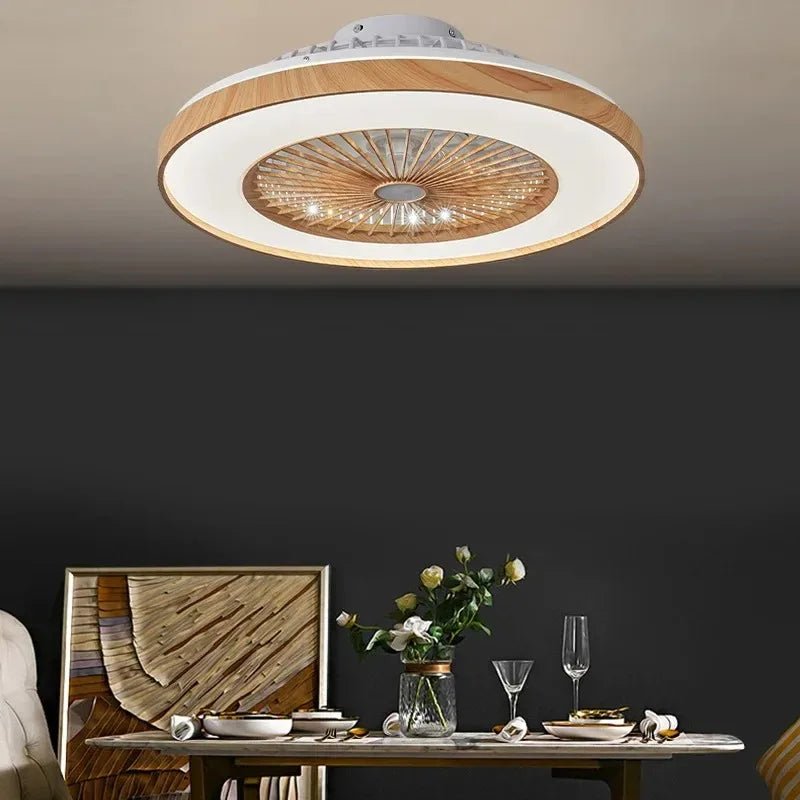 Plafonnier ventilateur à pales en bois rond LED - Lumeria