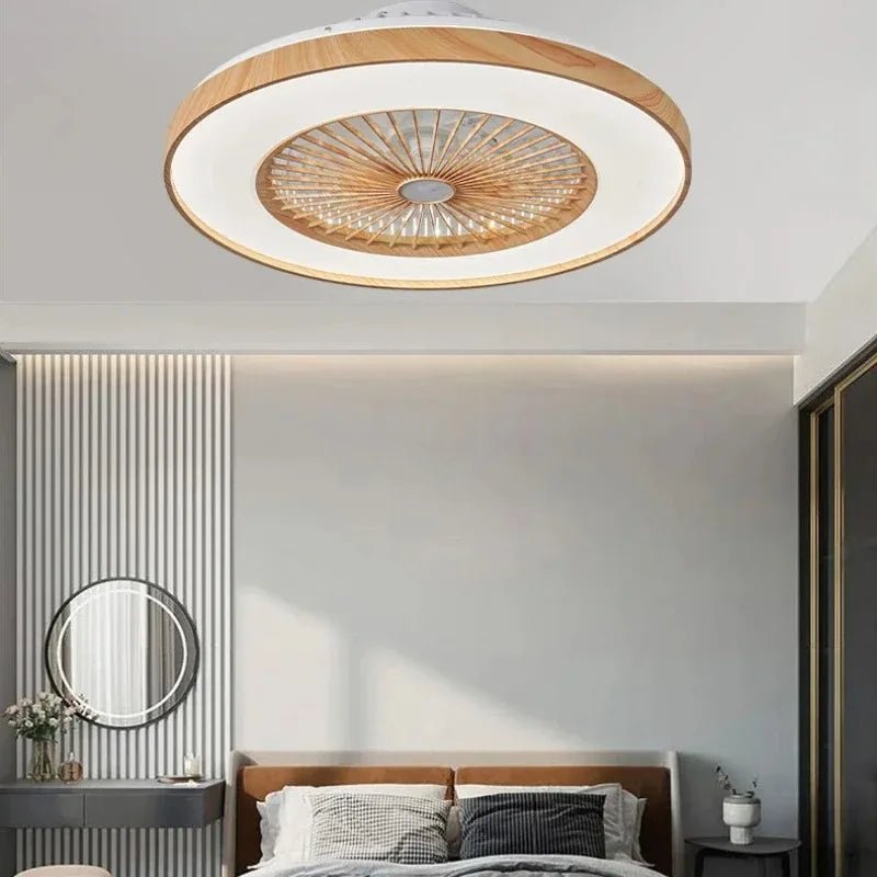 Plafonnier ventilateur à pales en bois rond LED - Lumeria