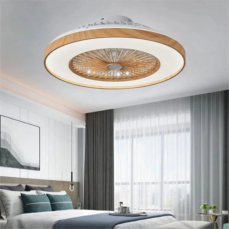 Plafonnier ventilateur à pales en bois rond LED - Lumeria