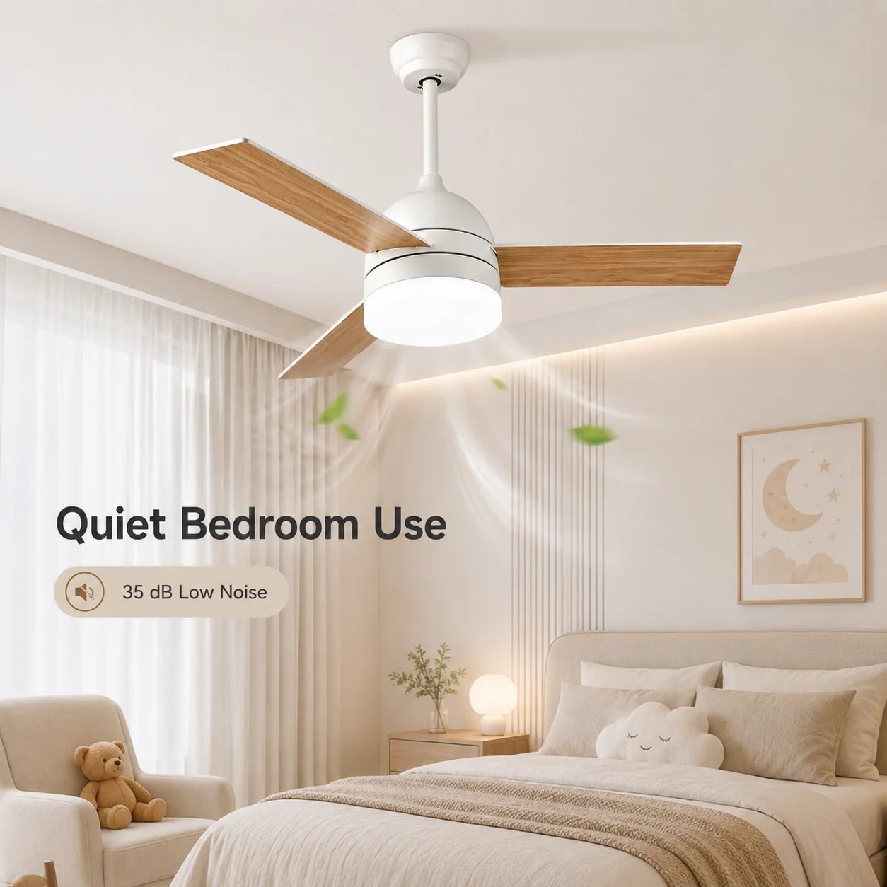Plafonnier ventilateur LED avec télécommande, lumière dimmable et 6 vitesses réversibles - Lumeria