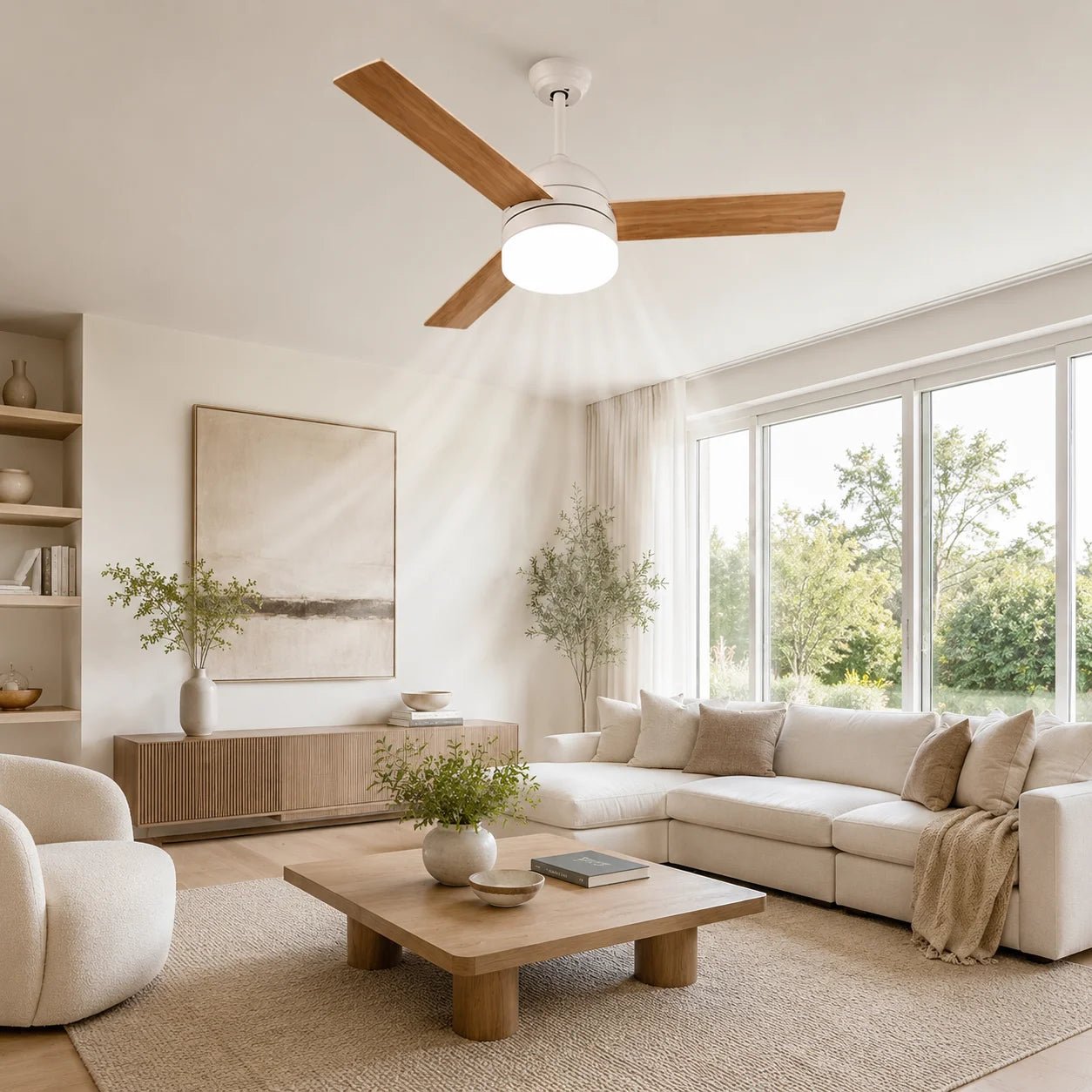 Plafonnier ventilateur LED avec télécommande, lumière dimmable et 6 vitesses réversibles - Lumeria